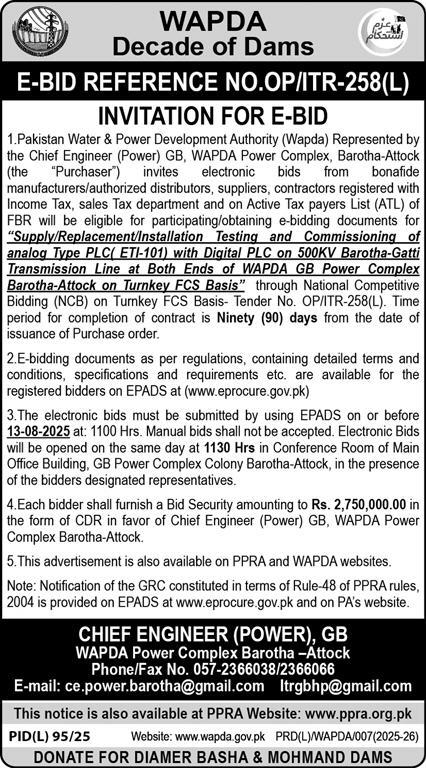 WAPDA Attock Tender Notice